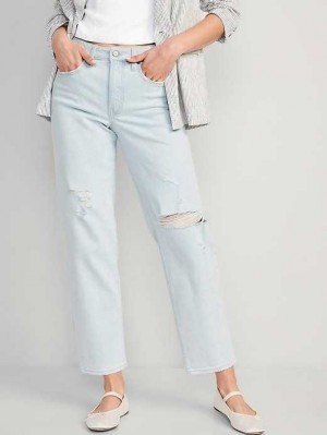 Old Navy High-Waisted OG Loose Ripped Jeans Jeans Damen Katja Damage | 8049ZBQPD