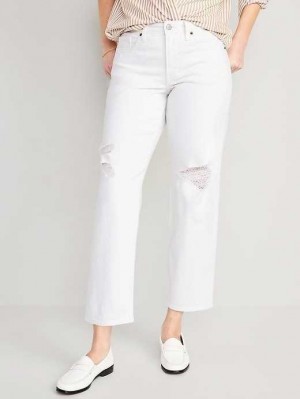 Old Navy High-Waisted OG Loose Ripped White Jeans Jeans Damen Weiß | 2938FSXYU