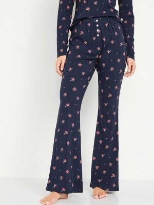 Old Navy High-Waisted Pointelle-Knit Flare Pajama Pants Pyjama Damen Navy | 3169ISOAX