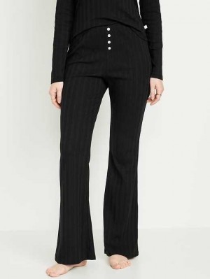 Old Navy High-Waisted Pointelle-Knit Flare Pajama Pants Pyjama Damen Schwarz | 3960LVTXS