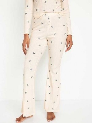 Old Navy High-Waisted Pointelle-Knit Flare Pajama Pants Pyjama Damen Weiß Schwarz | 5428UYWJH