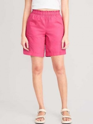 Old Navy High-Waisted Poplin Pull-On Shorts Kurze Hose Damen Rosa | 0128CELJR