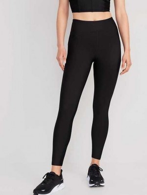 Old Navy High-Waisted PowerSoft 7/8 Mixed-Fabric Leggings Sportbekleidung Damen Schwarz | 4563TIFEJ