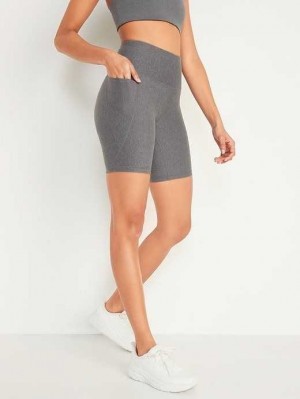 Old Navy High-Waisted PowerSoft Biker Shorts Sportbekleidung Damen Grau | 4706HKJPZ