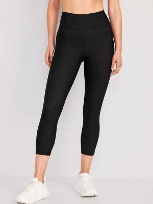 Old Navy High-Waisted PowerSoft Crop Leggings Sportbekleidung Damen Schwarz | 0623UAJZT
