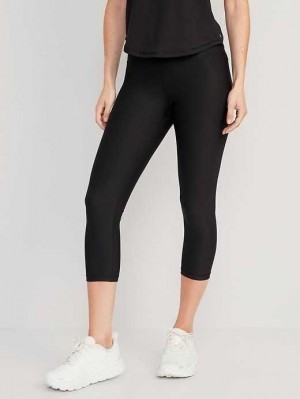 Old Navy High-Waisted PowerSoft Crop Leggings Sportbekleidung Damen Schwarz | 8076FVZWT