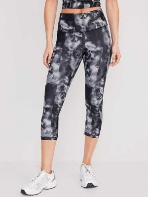 Old Navy High-Waisted PowerSoft Crop Leggings Sportbekleidung Damen Schwarz Grau | 1369YLHDJ