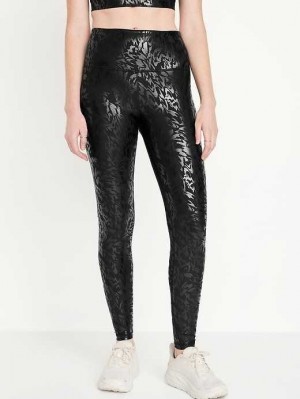 Old Navy High-Waisted PowerSoft Foil-Print Leggings Sportbekleidung Damen Schwarz | 3768EOYMA