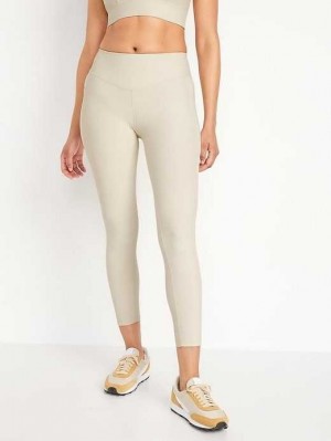 Old Navy High-Waisted PowerSoft Rib-Knit Side-Pocket 7/8-Length Leggings Sportbekleidung Damen Beige | 3152GZIAC