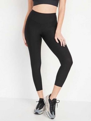 Old Navy High-Waisted PowerSoft Rib-Knit Side-Pocket 7/8-Length Leggings Sportbekleidung Damen Schwarz | 9461JVLPD