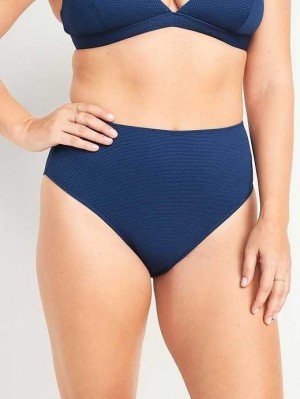 Old Navy High-Waisted Printed French-Cut Bikini Swim Bottoms Badeanzüge Damen Navy | 6019ZPTBK