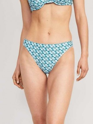 Old Navy High-Waisted Printed French-Cut Bikini Swim Bottoms Badeanzüge Damen Blau | 9280SMKQF