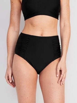Old Navy High-Waisted Printed Ruched Bikini Swim Bottoms Badeanzüge Damen Schwarz | 2941XGPMS