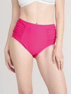 Old Navy High-Waisted Printed Ruched Bikini Swim Bottoms Badeanzüge Damen Flamingo | 6078YXSUV