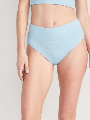 Old Navy High-Waisted Pucker Klassische Bikini Swim Bottoms Badeanzüge Damen Blau | 5430JKXUN