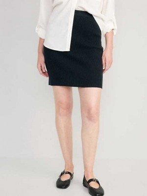Old Navy High-Waisted Rib-Knit Mini Skirt Strickjacke Damen Schwarz | 0438VHLFT