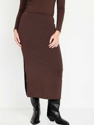 Old Navy High-Waisted Rib-Knit Shiny Maxi Skirt GolfSkirts Damen Braun | 6290LOWMB
