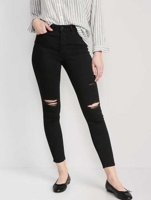 Old Navy High-Waisted Rockstar Super-Schlank Distressed Jeans Jeans Damen Schwarz | 4512FOJAD