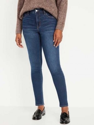 Old Navy High-Waisted Rockstar Super-Schlank Built-In Warm Jeans Jeans Damen Dunkelwaschen | 5812TXWYU