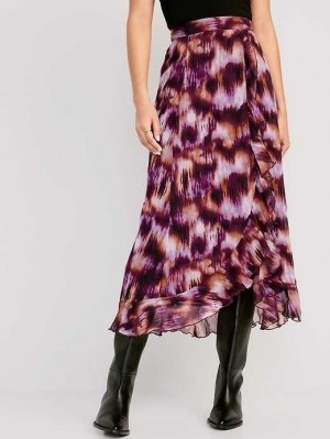 Old Navy High-Waisted Ruffle-Trim Maxi Skirt GolfSkirts Damen Lila Mehrfarbig | 6798BMSYV