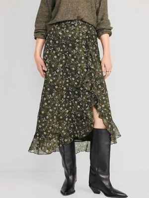 Old Navy High-Waisted Ruffle-Trim Maxi Skirt GolfSkirts Damen Dunkelgrün | 7361MDPAO