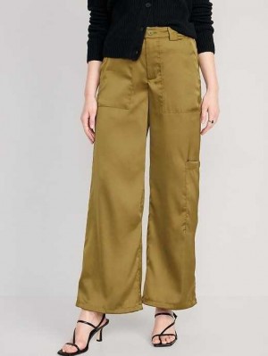 Old Navy High-Waisted Satin Cargo Jogger Pants Hose Damen Utility Moss | 4139UKNFL