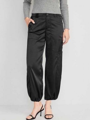Old Navy High-Waisted Satin Cargo Jogger Pants Hose Damen Blackjack | 8173NFJLY