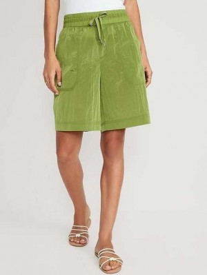Old Navy High-Waisted Shiny Nylon Bermuda Shorts Sportbekleidung Damen Zitrone Hellgrün | 4072XZMIA