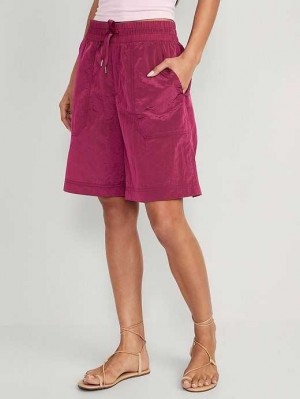 Old Navy High-Waisted Shiny Nylon Bermuda Shorts Sportbekleidung Damen Flamingo A Go-Go | 8604DZNHB