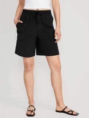 Old Navy High-Waisted Shiny Nylon Bermuda Shorts Sportbekleidung Damen Schwarz | 1059HYSFX