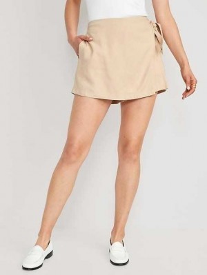Old Navy High-Waisted Side-Tie Linen-Blend Skort Kurze Hose Damen Desert Floor | 4605WVKOY
