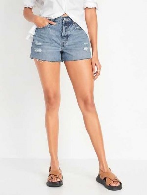 Old Navy High-Waisted Slouchy Gerade Button-Fly Cut-Off Jean Shorts Unterteile Damen Hellwaschen | 1960TIKVG