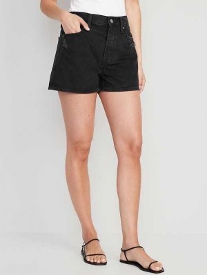 Old Navy High-Waisted Slouchy Gerade Button-Fly Non-Stretch Jean Shorts Unterteile Damen Schwarz | 4615ENDFU