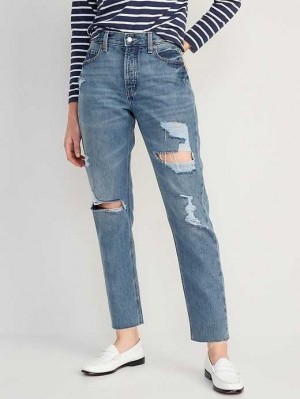 Old Navy High-Waisted Slouchy Gerade Cropped Ripped Jeans Jeans Damen Susan | 7692CBVNQ