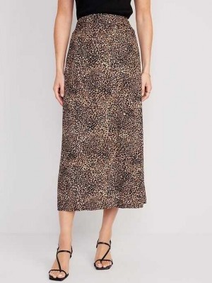 Old Navy High-Waisted Smocked Crepe Maxi Skirt GolfSkirts Damen Braun Leopard | 7524RPSKO
