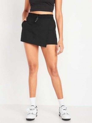 Old Navy High-Waisted StretchTech Wasser-Repellent Wrap-Effect Skort Sportbekleidung Damen Schwarz | 2601NOVLJ