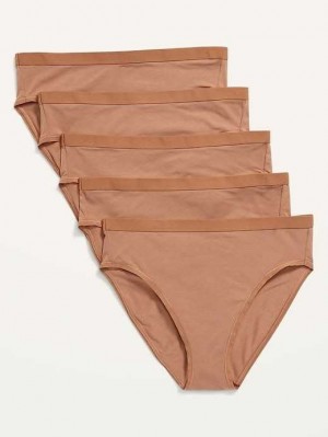 Old Navy High-Waisted Supima Baumwoll Bikini Underwear 5-Pack Unterwäsche Damen Beige | 3512MNHPY
