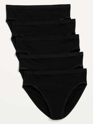 Old Navy High-Waisted Supima Baumwoll Bikini Underwear 5-Pack Unterwäsche Damen Schwarz | 4582DJSBH