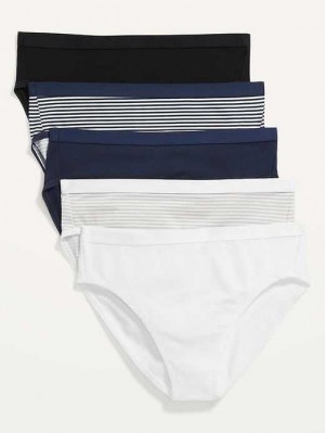 Old Navy High-Waisted Supima Baumwoll Bikini Underwear 5-Pack Unterwäsche Damen Stripes | 7485WMOBL