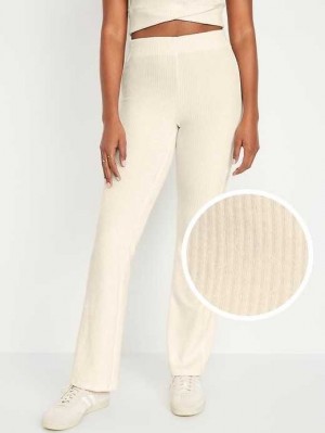 Old Navy High-Waisted Velvet Performance Flare Pants Sportbekleidung Damen Creme De La Creme | 0673ENMWT