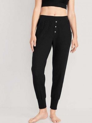 Old Navy High-Waisted Waffle-Knit Pajama Jogger Pants Pyjama Damen Schwarz | 5198HGBSE