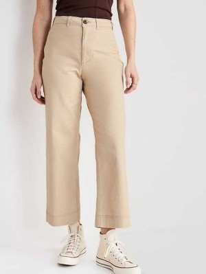 Old Navy High-Waisted Weite-Leg Cropped Chino Pants Hose Damen Desert Floor | 3780HZKRY