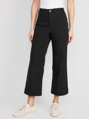 Old Navy High-Waisted Weite-Leg Cropped Chino Pants Hose Damen Schwarz | 6842ZBCWS