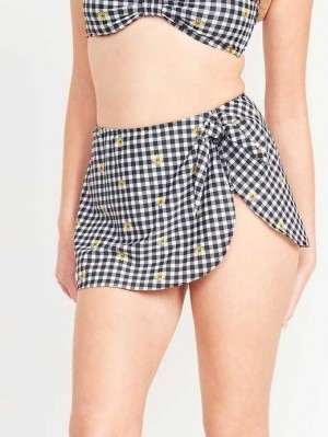 Old Navy High-Waisted Wrap-Front Sarong Swim Skirt Badeanzüge Damen Schwarz Weiß | 7501MBVOI