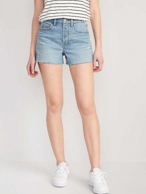 Old Navy Higher High-Waisted Button-Fly Sky-Hi A-Line Cut-Off Jean Shorts Kurze Hose Damen Hellwaschen | 9237GNXUZ