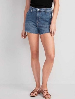 Old Navy Higher High-Waisted Sky-Hi A-Line Cut-Off Workwear Jean Shorts Unterteile Damen Blau | 4682WGDEY