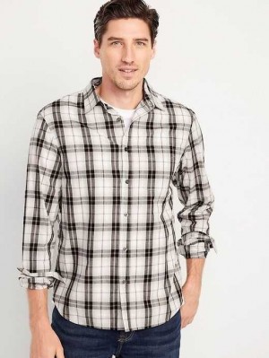 Old Navy Klassische-Fit Everyday Shirt Hemd Herren Weiß Braun | 8324SBYNH