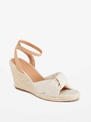 Old Navy Knotted Canvas Espadrilles Wedge Sandals Sandalen Damen Beige Weiß | 8421IUBPW