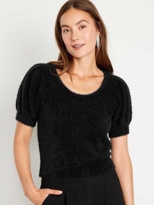 Old Navy Kurzes-Sleeve Eyelash Pullover Strickjacke Damen Schwarz | 4756NXBZP