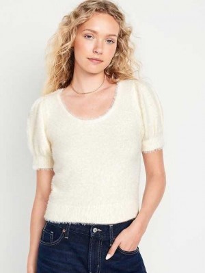 Old Navy Kurzes-Sleeve Eyelash Pullover Strickjacke Damen Creme De La Creme | 6253MXGZT